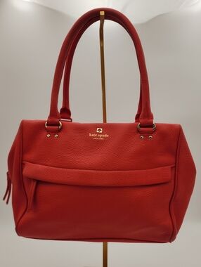 Kate Spade Red Pebbled Leather Shoulder Bag with Gold Hardware